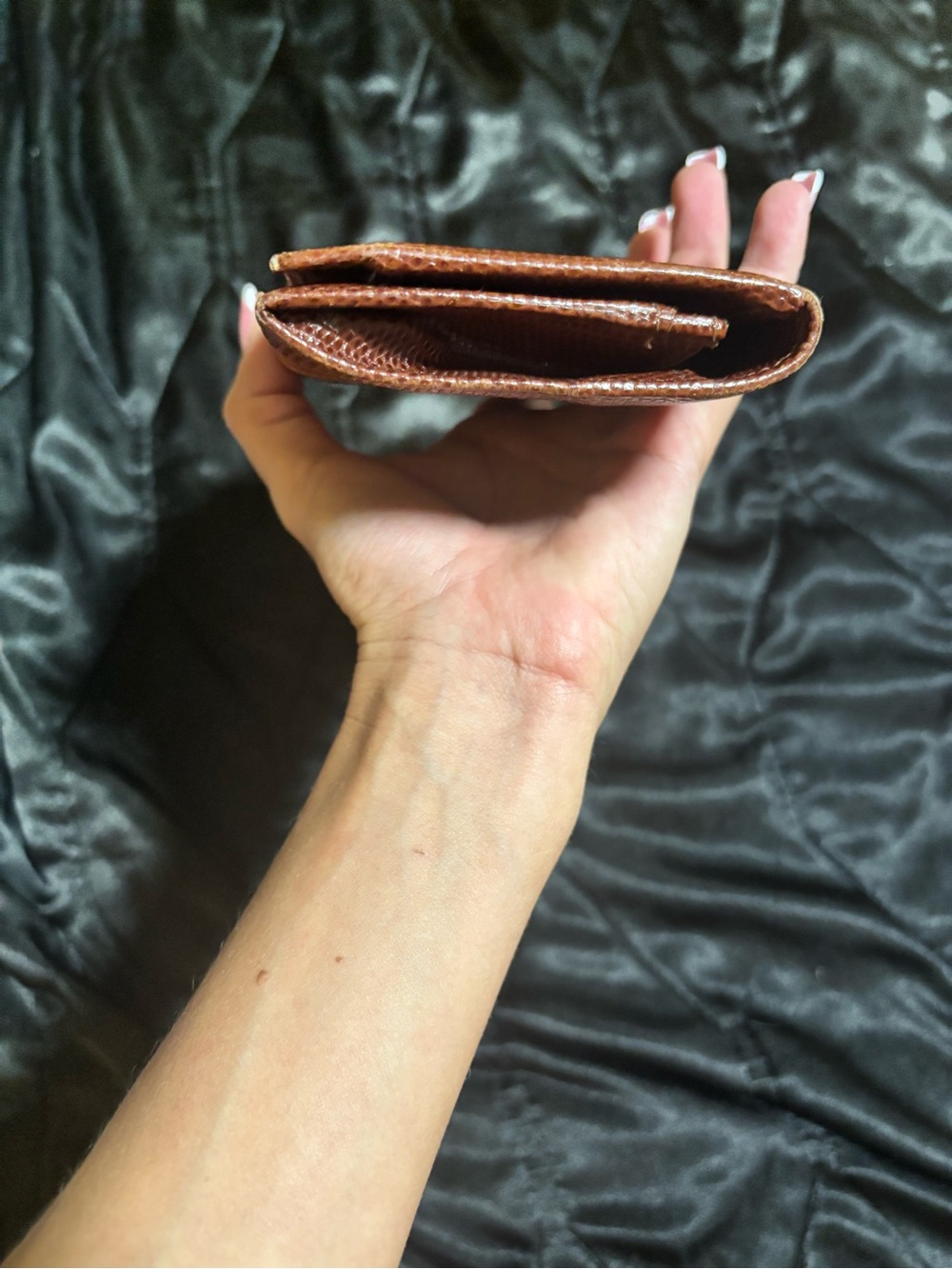 Salvatore Ferragamo Brown Lizard-Texture Leather Wallet Clutch with Gold Buckle - Picture 10 of 11